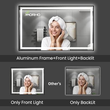 Amorho 84"X40" LED Bathroom Mirror Framed, Front Light and Backlit, Stepless Dimmable, Anti-Fog, Shatter-Proof, Memory, 3 Colors, Double LED Vanity Mirror - Image 2