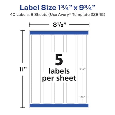 Avery Durable Waterproof Wraparound Rectangle Labels with Sure Feed Technology, 1-1/4" x 9-3/4", Matte White, 40 Customizable Labels for Laser and Pigment-Inkjet Printers (22845) - Image 7