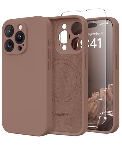 SuydanBox Magnetic for iPhone 14 Pro Case, Compatible with MagSafe, [Full Camera Protection][Screen Protector] Silicone Shockproof Protective Phone Case for iPhone 14 Pro 6.1", Brown - Image 1
