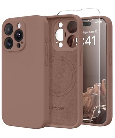 SuydanBox Magnetic for iPhone 14 Pro Case, Compatible with MagSafe, [Full Camera Protection][Screen Protector] Silicone Shockproof Protective Phone Case for iPhone 14 Pro 6.1", Brown - Image 1