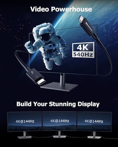 Cable Matters [Intel Certified] 80Gbps Thunderbolt 5 Cable with up to 120Gbps Bandwidth Boost and 240W Charging - 1m / 3.3ft, Compatible with Thunderbolt 4, USB4, and USB C, Black - Image 5