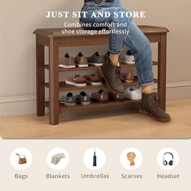 IUNVR Shoe Rack for Front Door Entrance, Solid Wood Shoe Bench for Closet, Holds Up to 550lbs, Shoe Rack Bench for Entryway, Mudroom, Hallway - Image 4