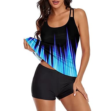 Urchics Womens 2025 Tankini Swimsuits Tummy Control Flowy Swimwear Two Piece Bathing Suits Swim Tank Top with Boyshorts Gradient Blue XXL - Image 2