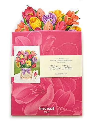 Freshcut Paper Pop Up Cards, Festive Tulips, 12 Inch Life Sized Forever Flower Bouquet 3D Popup Greeting Card, Birthday Cards, Thank You Card, Blank Notecard & Envelope - Image 8