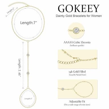 Gokeey Dainty Gold Ring Hand Chain Cubic Zirconia Bracelet Trendy 14K Gold Plated Hand Chains Bracelet for Women Simple Body Jewelry Set Trendy Birthday Gift - Image 2