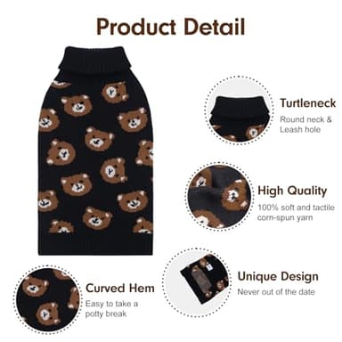 CuteBone Cute Dog Sweater for Small Medium Dogs, Bear Pattern Dog Coat for Chihuahua Yorkie Teacup DS97XS - Image 3