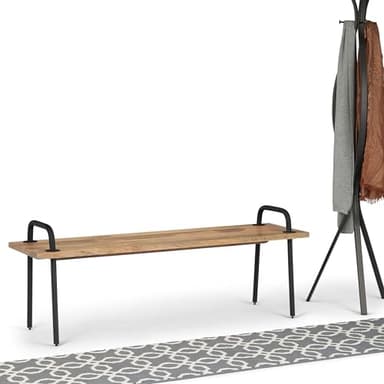SIMPLIHOME Berkeley SOLID MANGO WOOD 56 inch Wide Industrial Entryway Bench in Natural for the Living Room, Entryway and Family Room - Image 3