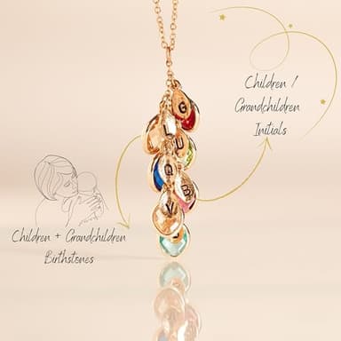 MignonandMignon Birthstone Necklace for Grandma, Initial Necklaces for Women Personalized Jewelry for Women Birthstone Necklace, Grandkids Name Gifts for Mom Necklace Family, Unique – BSON-L-D - Image 2