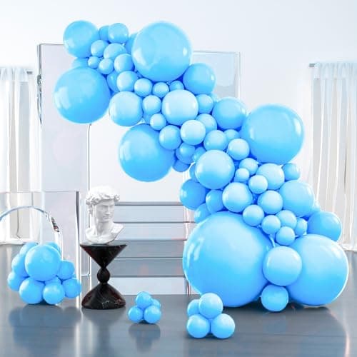 PartyWoo Light Blue Balloons, 100 pcs Blue Balloons Different Sizes Pack of 36 Inch 18 Inch 12 Inch 10 Inch 5 Inch for Balloon Garland as Birthday Decorations, Wedding Decorations, Party Decorations - Image 1