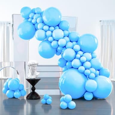 PartyWoo Light Blue Balloons, 100 pcs Blue Balloons Different Sizes Pack of 36 Inch 18 Inch 12 Inch 10 Inch 5 Inch for Balloon Garland as Birthday Decorations, Wedding Decorations, Party Decorations - Image 1