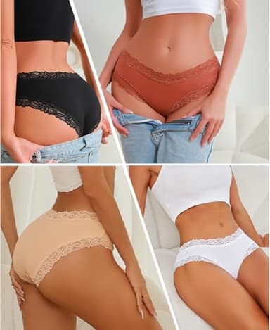 Knowyou Cotton Underwear for Women Cheeky Bikini Womens Underwear Pack Sexy Lace Wasit Hipster Brief Panties for Ladies-M - Image 6