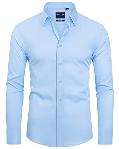 Alimens & Gentle Slim Fit Mens Dress Shirts for Men Button Down Long Sleeve Dress Shirts Wrinkle Free Formal Stain Proof Blue Sky - Image 1