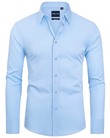Alimens & Gentle Slim Fit Mens Dress Shirts for Men Button Down Long Sleeve Dress Shirts Wrinkle Free Formal Stain Proof Blue Sky - Image 1