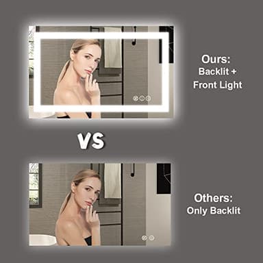 Amorho LED Bathroom Mirror 48" X36" with Front and Backlight, Stepless Dimmable Wall Mirrors with Anti-Fog, Shatter-Proof, Memory, 3 Colors, Double LED Vanity Mirror - Image 3