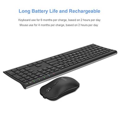 Arteck 2.4G Wireless Keyboard and Mouse Combo Stainless Steel Ultra Slim Full Size Keyboard and Ergonomic Mice for Computer Desktop PC Laptop and Windows 11/10/8 Build in Rechargeable Battery - Image 5
