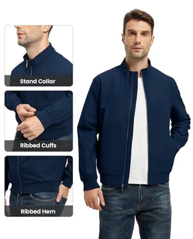 Rdruko Men's Lightweight Jackets Casual Fall Stylish Windbreaker Light Dress Zip Up Coat with 3 Pockets, Navy Blue, S - Image 5