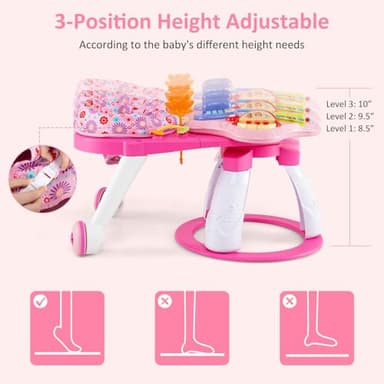 INFANS 3 in 1 Walk Around Baby Activity Center, Baby Walker with Play Table, Wheels, Detachable Seat Cushion, 3 Adjustable Heights, Learning Toys for Boys Girls Aged 6-36 Months (Pink) - Image 7