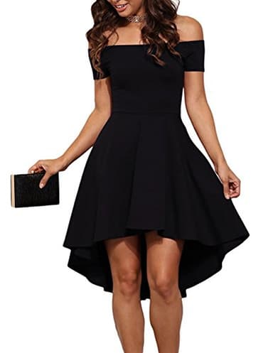 Sarin Mathews Women Off The Shoulder Short Sleeve High Low Cocktail Skater Dress Black XL - Image 1