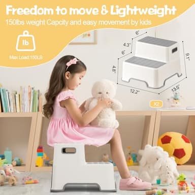 ZLMHYYM Toddler Step Stool for Bathroom Sink, 2 Pack Step Stool for Kids, Plastic Potty Training Toilet Stepping Stools, Child and Baby Lightweight&No-Slip Two Step Stools for Kitchen(Off-White/Gray) - Image 2