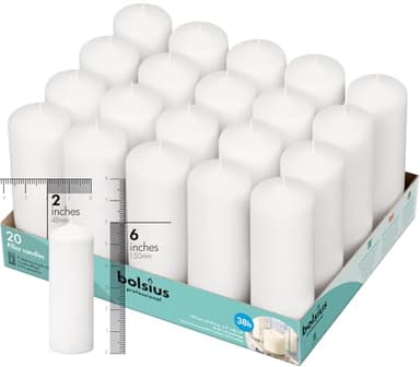 Bolsius White Pillar Candles – 2x6 Unscented Candle Set of 20 – Dripless, Smokeless, and Clean Burning Household Dinner Candles – Perfect for Weddings, Parties, Dinners – 20 Decorative Candles - Image 1