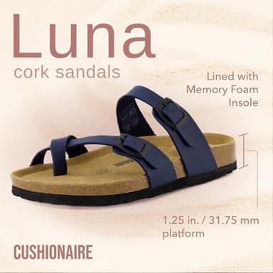 CUSHIONAIRE Luna Crossover Toe Strap Womens Sandals – Cork Footbed Slides with Adjustable Straps, Summer Sandals for Women 2025, NAVY 8.5 - Image 2