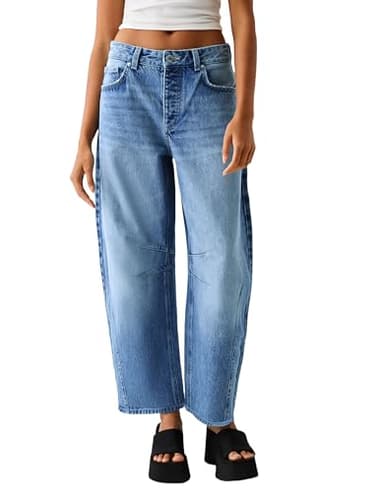 Allimy Women's Jeans High Waisted Mid Rise Baggy Loose Fit Ankle Barrel Leg Y2K Boyfriend Horseshoe Cropped Wide Leg Jeans for Women Trendy 2025 Denim Capri Pants Women Navy Blue Size 10 - Image 2