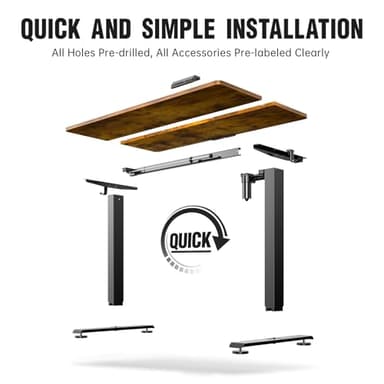 Veken 47.2" Standing Desk, Adjustable Height Office Desk with Wood Desktop, Computer Table for Home Work, Study and Gaming, Small Spaces, Modern Furniture，Brown - Image 5