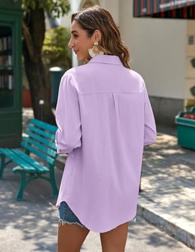 Zeagoo Womens Summer Tops Long Sleeves Linen Shirt Oversized Button Up Cotton Blouses Lavender - Image 5