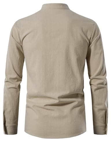 JEMITOP Men's Vintage Renaissance Costume Long Sleeve Lace Up Shirts for Pirate Viking Medieval Vampire Halloween Cosplay Clothing Khaki M - Image 3