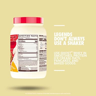 GHOST Whey Protein Powder, Nutter Butter - 2LB, 26G of Protein - Whey Protein Blend - ­Post Workout Fitness & Nutrition Shakes, Smoothies, Baking & Cooking - Cookie Pieces Inside - Image 2
