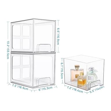 Vtopmart 4 Pack Stackable Storage Drawers, 6.6''Tall Acrylic Bathroom Makeup Organizers,Clear Plastic Drawers For Vanity, Undersink, Kitchen Cabinet,Pantry Organization and Storage - Image 3