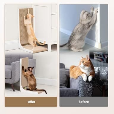 EHEYCIGA Cardboard Cat Scratcher for Indoor Cats, 26.8 Inch L Shaped Vertical Cat Scratching Board with Ball Cat Toy, Large Cat Scratcher Pad, White - Image 3