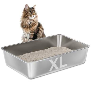 EGMEHOAD Stainless Steel Litter Box -6in High Sided,XL Metal Cat Litter Box for Big Cats Easy to Clean, Cat LitterBox Metal Pet Toilet for Adult Big Cats,Non Stick, No Smell,23.6"x15.8"x6" - Image 1