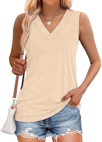 WIHOLL Tank Tops for Women Summer V Neck T Shirts Trendy Sleeveless Basic Tee Loose Fit 2025 Fashion - Image 2