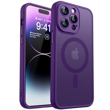 CANSHN Magnetic Compatible with iPhone 14 Pro Max Case, Upgraded [Full Camera Protection] [Compatible with Magsafe] [Translucent Matte] Shockproof Protective Phone Case Cover 6.7 Inch - Deep Purple - Image 1