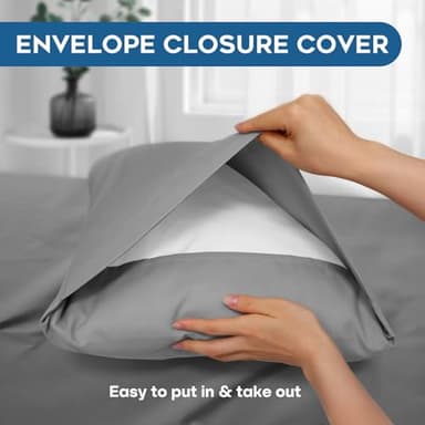 Comfyanno Queen Size Pillow Cases Set of 4, Soft & Breathable Pillowcases, Envelope Closure, Wrinkle-Free, Fade & Stain Resistant, Brushed Microfiber Fabric, Bed Pillow Covers - 20” x 30”, Gray - Image 5