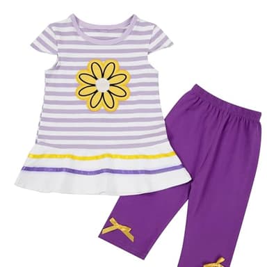 LUKYCILD Baby Girls Summer Clothes Casual Clothing Suit Short Sleeve Striped T-Shirt +Pants - Image 6