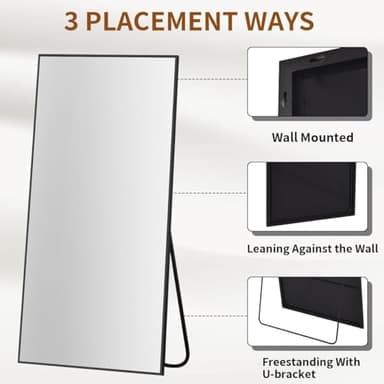 VooBang Large Full Length Mirror 78" x 35" - Shatterproof Floor Full Body Mirror with Aluminum Alloy Frame, Freestanding, Hanging, or Wall-Leaning, for Bedroom, Living Room, Dressing Room, Black - Image 6