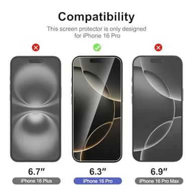 NEW'C 3X for iPhone 16 Pro Screen Protector (6.3 inches)+ 3X Camera Lens Protector, Sensor Protection, Case Friendly Tempered Glass Film + Dust Plug- Easy Installation Tool Include - Image 2