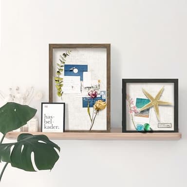 FrameWorks 11x14 Deep Shadow Box Frame, Wooden Display Case w. Linen Board & Tempered Glass Door - Natural Woodgrain - Medium - Wall Mounted - Image 5