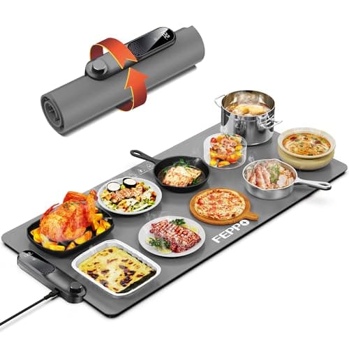 FEPPO Food Warming Mat, (XXL 35”x16”) Electric Warming Trays for Buffets Party, Fast Full-Surface Heating Mat for Food with 19 Level Adjustable Temperature and 6 Hours Timer, Roll Up Food Warmer - Image 1