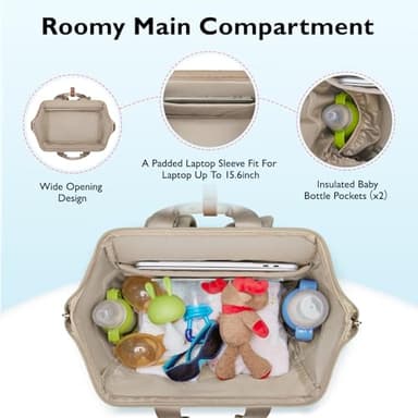 mommore Diaper Bag Backpack, Breast Pump Backpack for Spectra S1,S2 Medela Pumping Backpack for Working Moms with 15.6 inch Laptop Sleeve, Champagne - Image 3