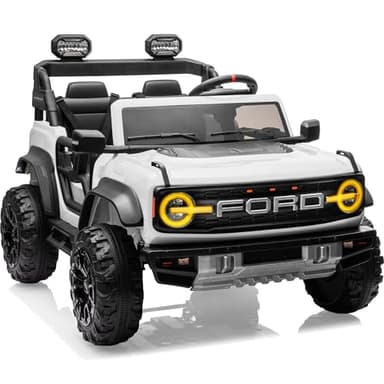 First Ride On Licensed Ford Bronco Raptor 24V 2 Seater Kids Ride on Toys, Battery Powered Electric Ride on Car, Remote Control Electric Car w/Led Lights, Music, High Low Speed (24V, White) - Image 1