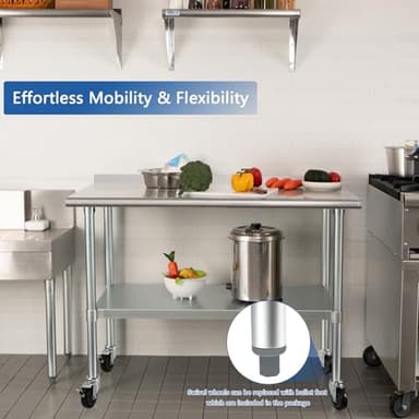 HARDURA Stainless Steel Table 30 x 48 Inches with Wheels Casters NSF Heavy Duty Commercial Prep Table with 2” Backsplash and Adjustable Undershelf for Restaurant Kitchen Home and Hotel - Image 6