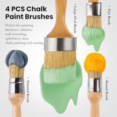 YiBaiBrush Chalk and Wax Paint Brush Furniture Set of 4, Small Round and Large Oval Brush with Natural Bristles, Perfect for Painting or Waxing Furniture, Ideal for Home Decor - Image 2