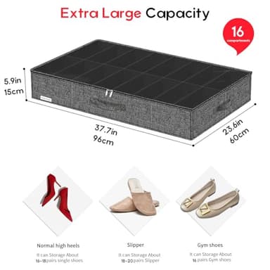 Friday Monkey Large Sturdy Thicken Shoe Storage Box, Clear Shoe Organizer for Closet Underbed, Folding Shoe Rack Sneaker Bin Holder Container Display Case, 16x2 Pairs, Linen-like Black, ZMXAUBS16P2 - Image 2