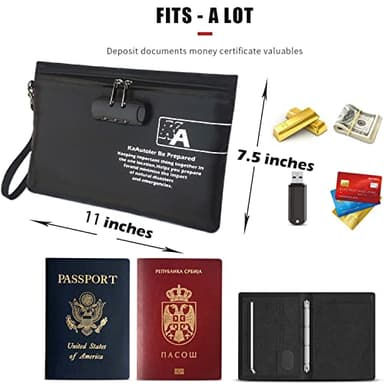 Fireproof Money Bag with Lock KaAutoler Fireproof and Waterproof Cash Bag with Zipper Closure Fireproof Safe Box Money Pouch Locking Accessories Pouch for Cash (11"*7.5") - Image 3