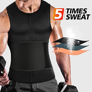 Cimkiz Mens Sweat Sauna Vest for Waist Trainer Zipper Neoprene Tank Top, Adjustable Sauna Workout Zipper Suit (Black, Medium) - Image 2