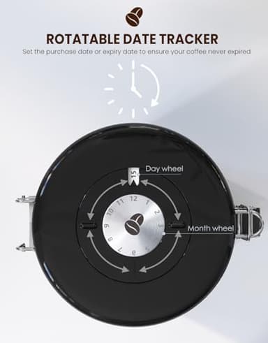 HAIOOU Large Coffee Canister, 38OZ Oversized Stainless Steel Coffee Bean Storage Container with Date Tracker, Measuring Scoop, CO2 Releasing Valves for Beans, Grounds and more - Black - Image 3