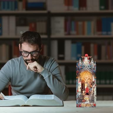 DIY Book Nook Kit,Dollhouse Booknook Bookshelf Insert Decor,3D Wooden Puzzles with LED Dust Cover,Book Nook Miniature Kit,Birthday Halloween Home Decor for Teens Adult-Moonlight Castle - Image 5